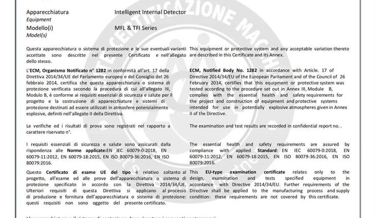 Shenglong MFL&TFI Intelligent ILI TOOL Obtained EAC&ATEX Explosion Certification